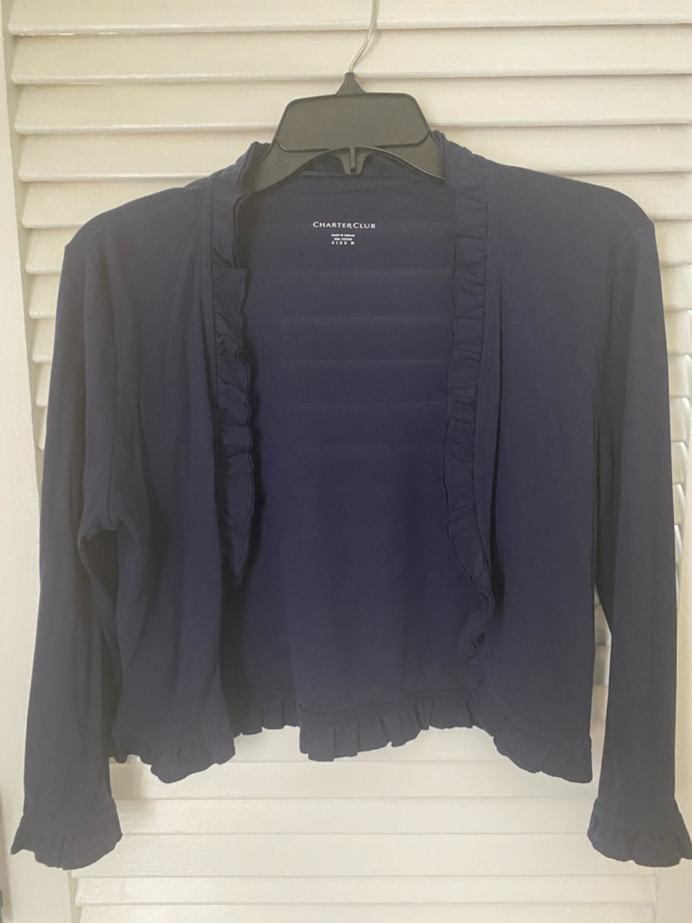 Charter Club Navy Ruffle-Trim Open Cardigan